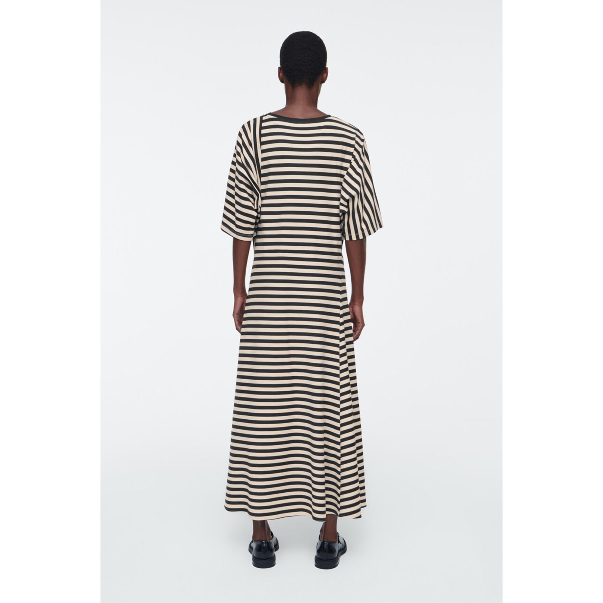 Women Striped Jersey Midi Dress - Black