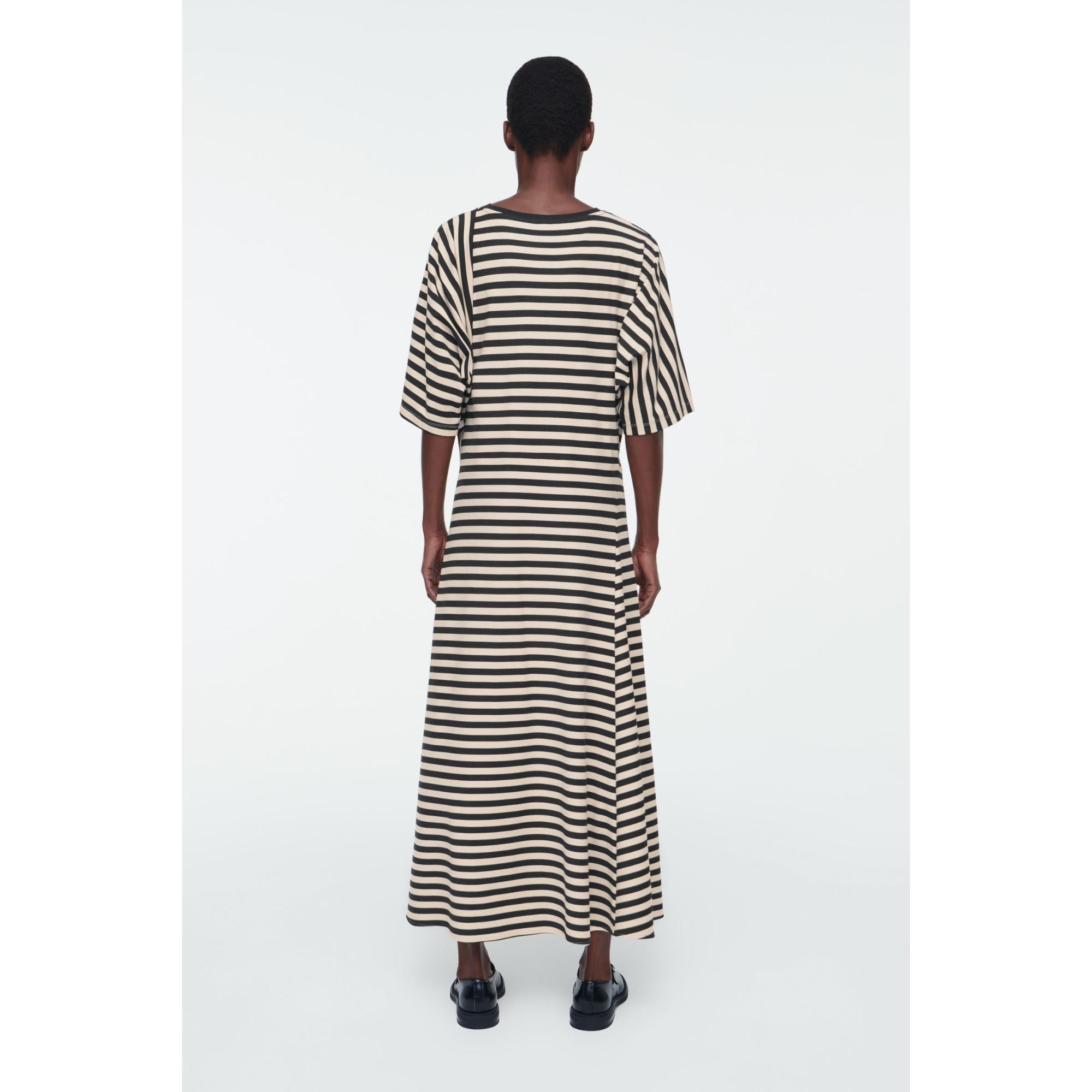 Women Striped Jersey Midi Dress - Black