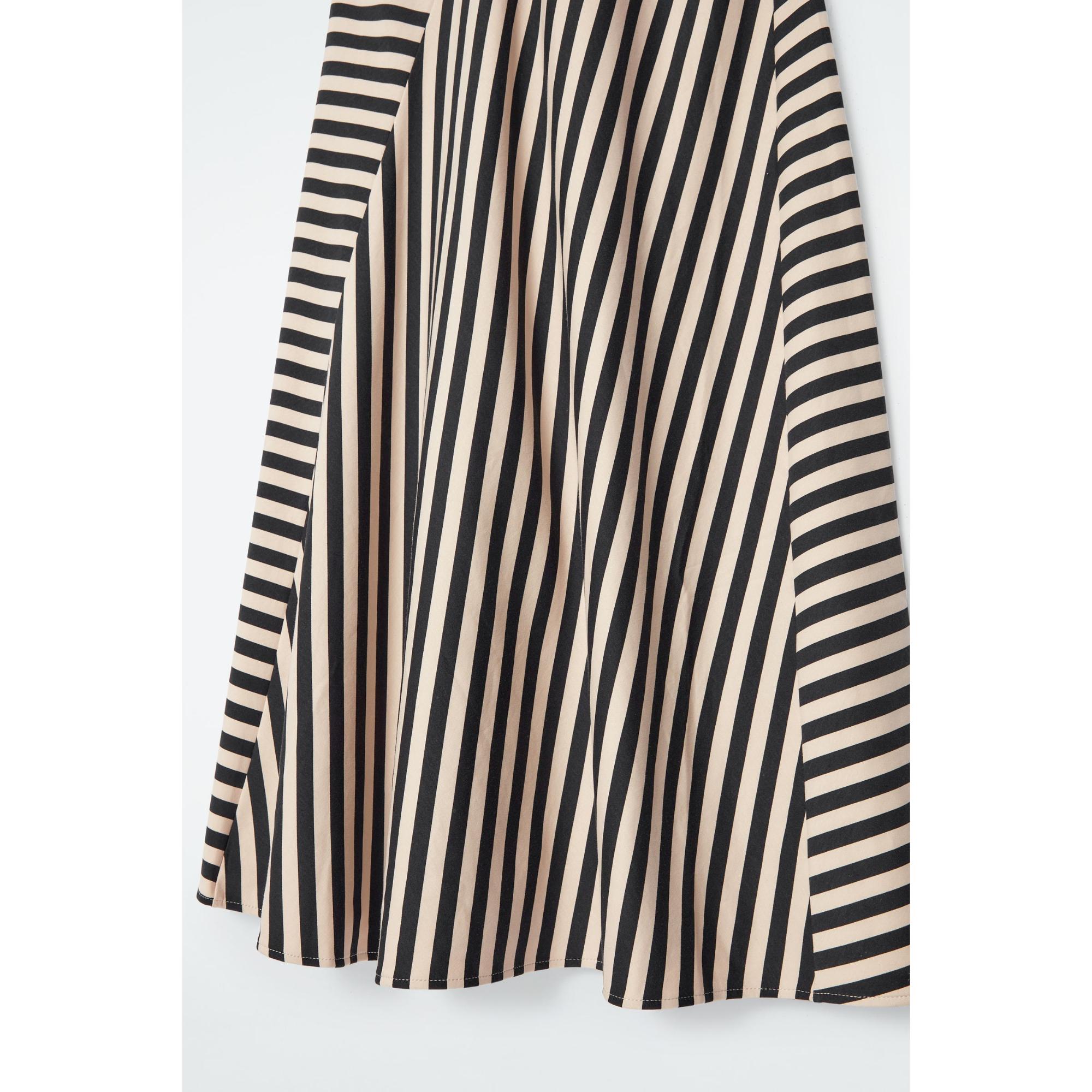 Women Striped Jersey Midi Dress - Black