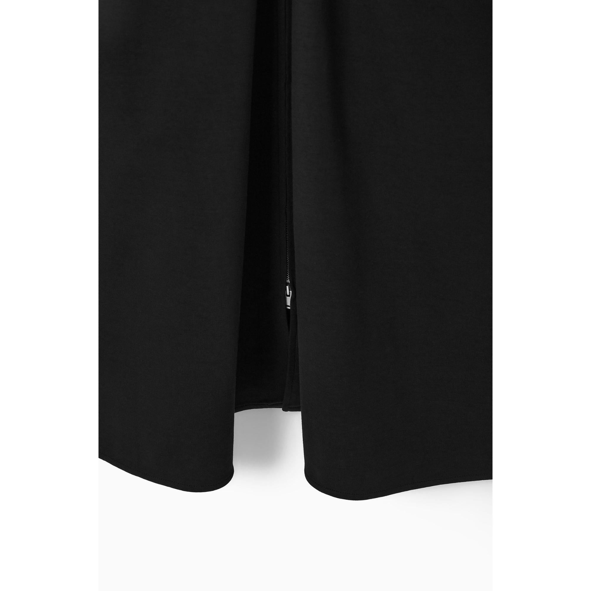Women Zip-Front V-Neck Midi Dress - Black