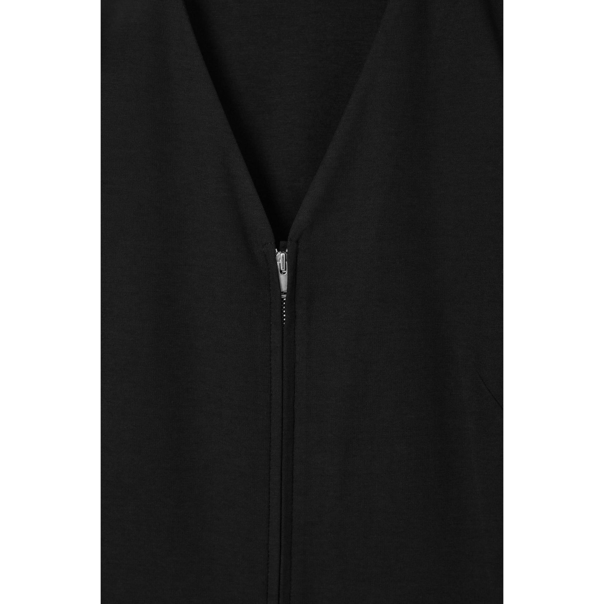 Women Zip-Front V-Neck Midi Dress - Black