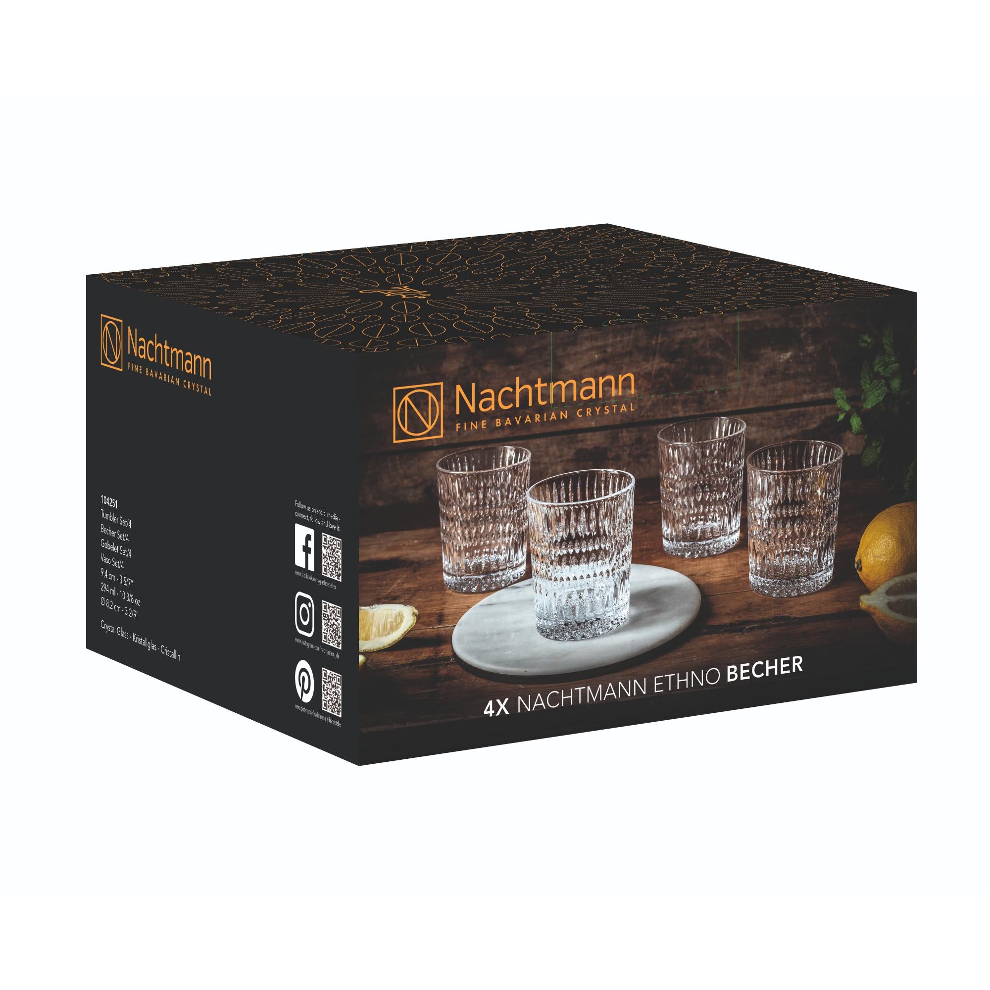 Nachtmann 4pc Lead Free Crystal Tumbler Set - 294ml