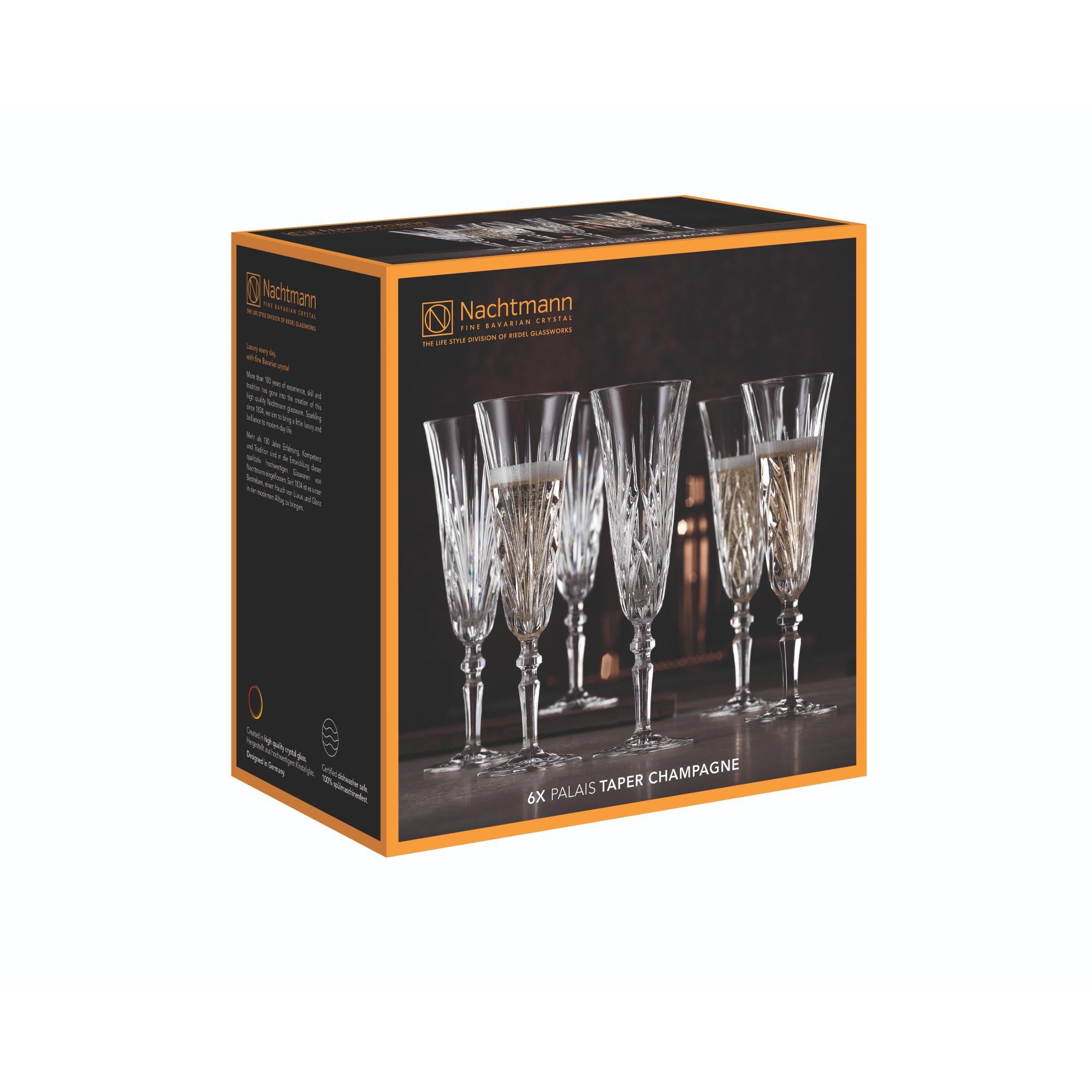 Nachtmann 6pc Lead Free Crystal Champagne Glass Set - 240ml