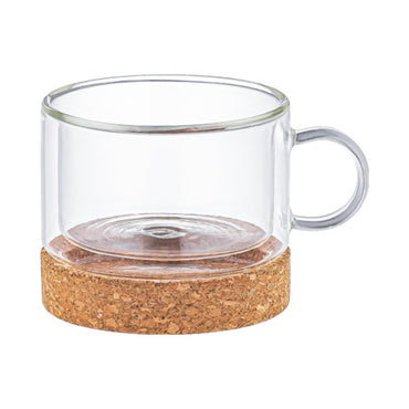 Borosilicate Glass Double Wall Cup with Handle and Coaster - 220ml