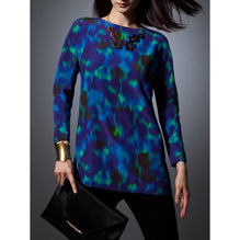 Women Silk Art Flower Prt 3-4 Sleeve Tunic - Blue