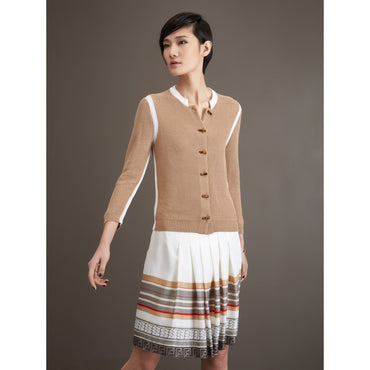 Women Lattice Stripe Pleat Skirt - Cream