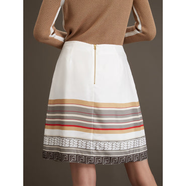 Women Lattice Stripe Pleat Skirt - Cream