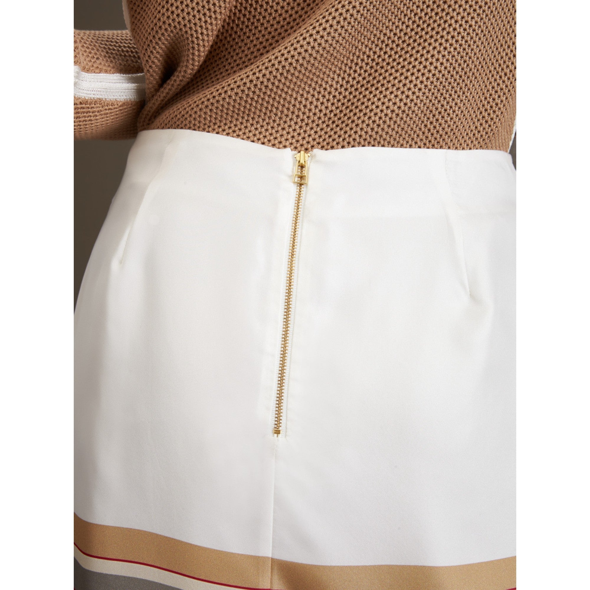 Women Lattice Stripe Pleat Skirt - Cream