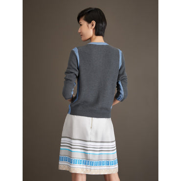 Women Lattice Stripe Pleat Skirt - Grey