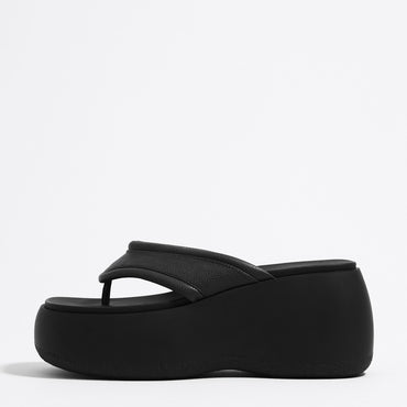 Leather Platform Sandal - Black