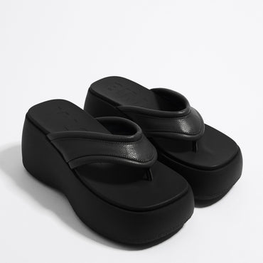 Leather Platform Sandal - Black