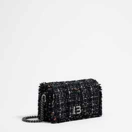 Mini Tweed Crossbody Flap Bag - Black