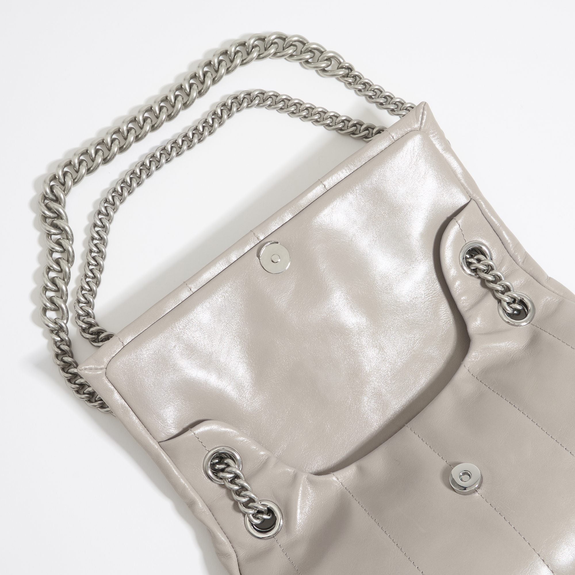 Medium Leather Flap Bag - Greenish Gray