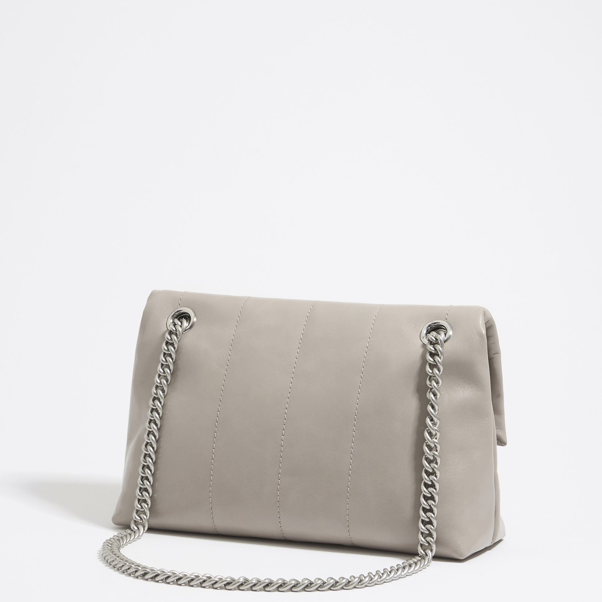 Medium Leather Flap Bag - Greenish Gray