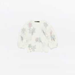 Birds Puff Sleeve Jumper - Ivory