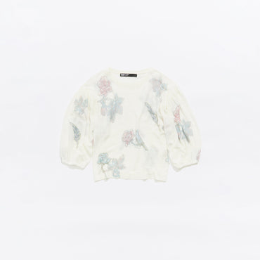 Birds Puff Sleeve Jumper - Ivory