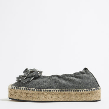 Denim Jute Platform Ballerina - Black