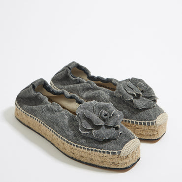 Denim Jute Platform Ballerina - Black