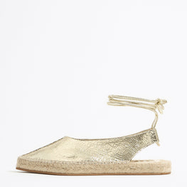 Leather Lace-up Jute Ballerina - Gold