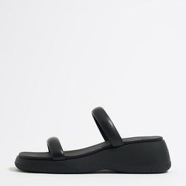 Leather Straps Wedge - Black