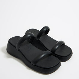 Leather Straps Wedge - Black