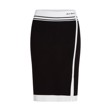 Ctrst Pencil Skirt with Slit Knit Skirt - Black