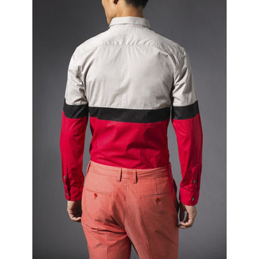 Men Colour Block Cotton Shirt - Red