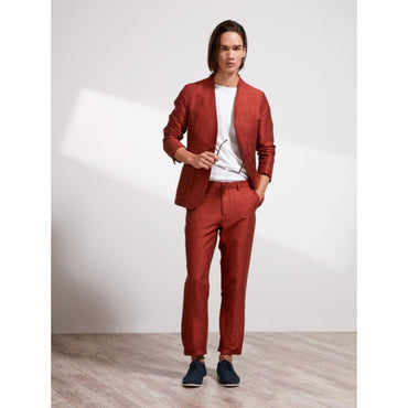 Men Linen-Polyamide Suit Pants - Dark Orange