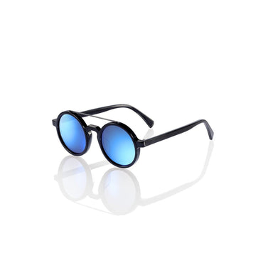 Unisex Retro Chinese Round Sunglasses Black-Blue - Black