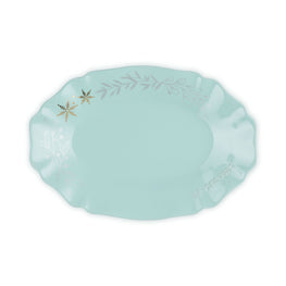 Frill Oval Plate Gold Decoration 32cm - Peppermint Blue