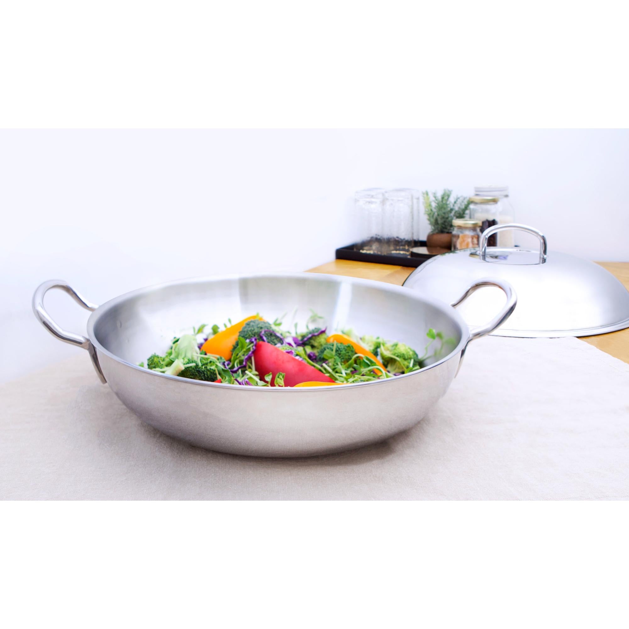 S/S 5-Ply Wok with 2 Handles with Lid - 36 Inch