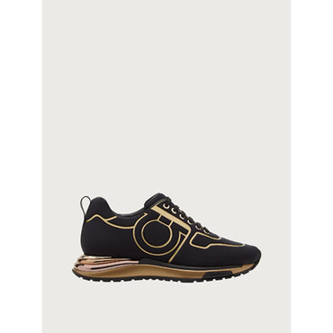 Women Gancini Sneakers [Width: 1C] - Black/Gold