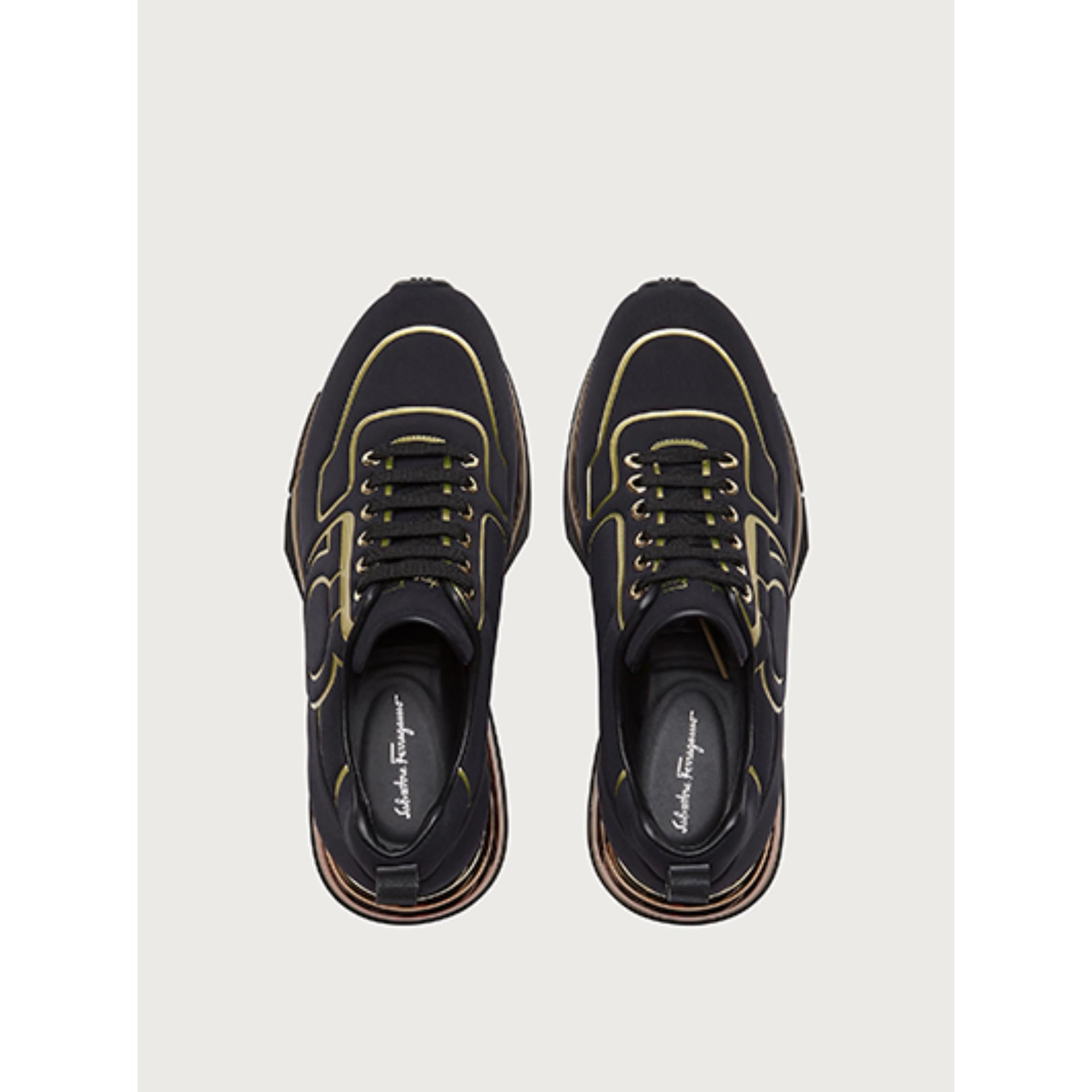 Women Gancini Sneakers [Width: 1C] - Black/Gold