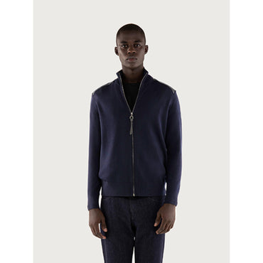 Men Knitted Blouson - Navy Blue