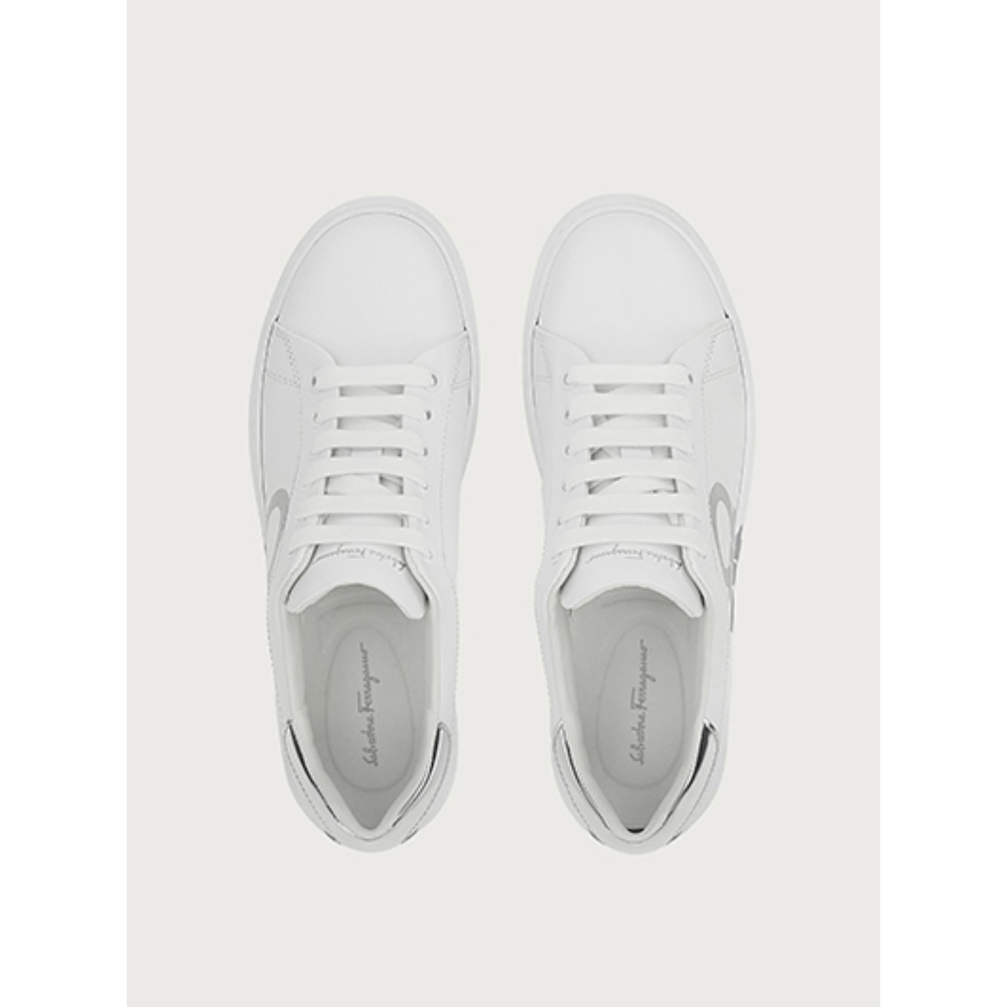 Women Gancini Sneakers [Width: 1C] - White/Silver