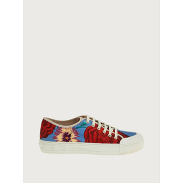 Women Printed Sneakers [Width: 1C] - Chambray/Red/Bone