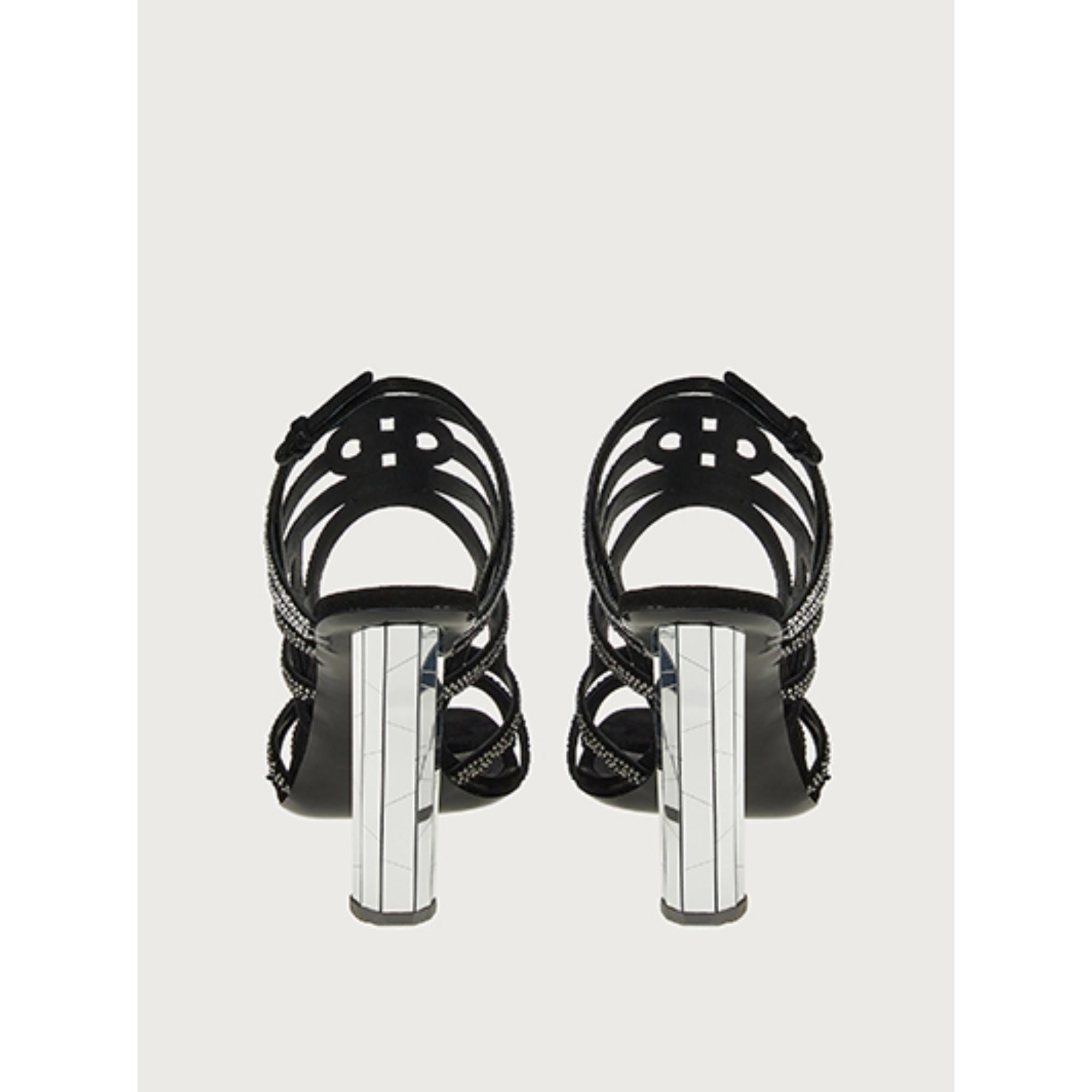 Women Mirrored Heel Strappy Sandals [Width: 1D] - Black