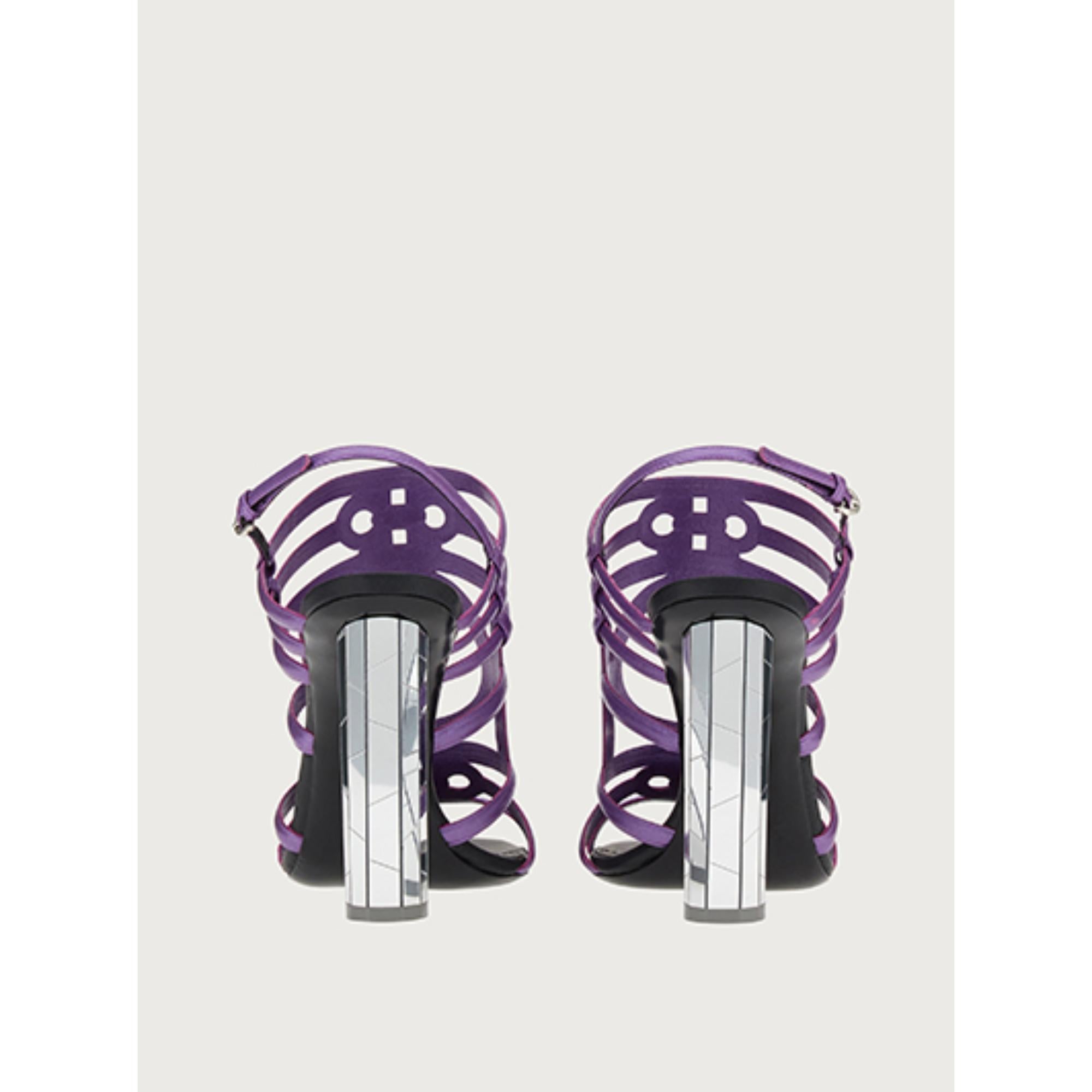 Women Mirrored Heel Strappy Sandals [Width: 1D] - Deep Purple