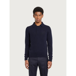 Men A-Jour Punctuated Sweater - Midnight Blue