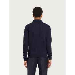 Men A-Jour Punctuated Sweater - Midnight Blue