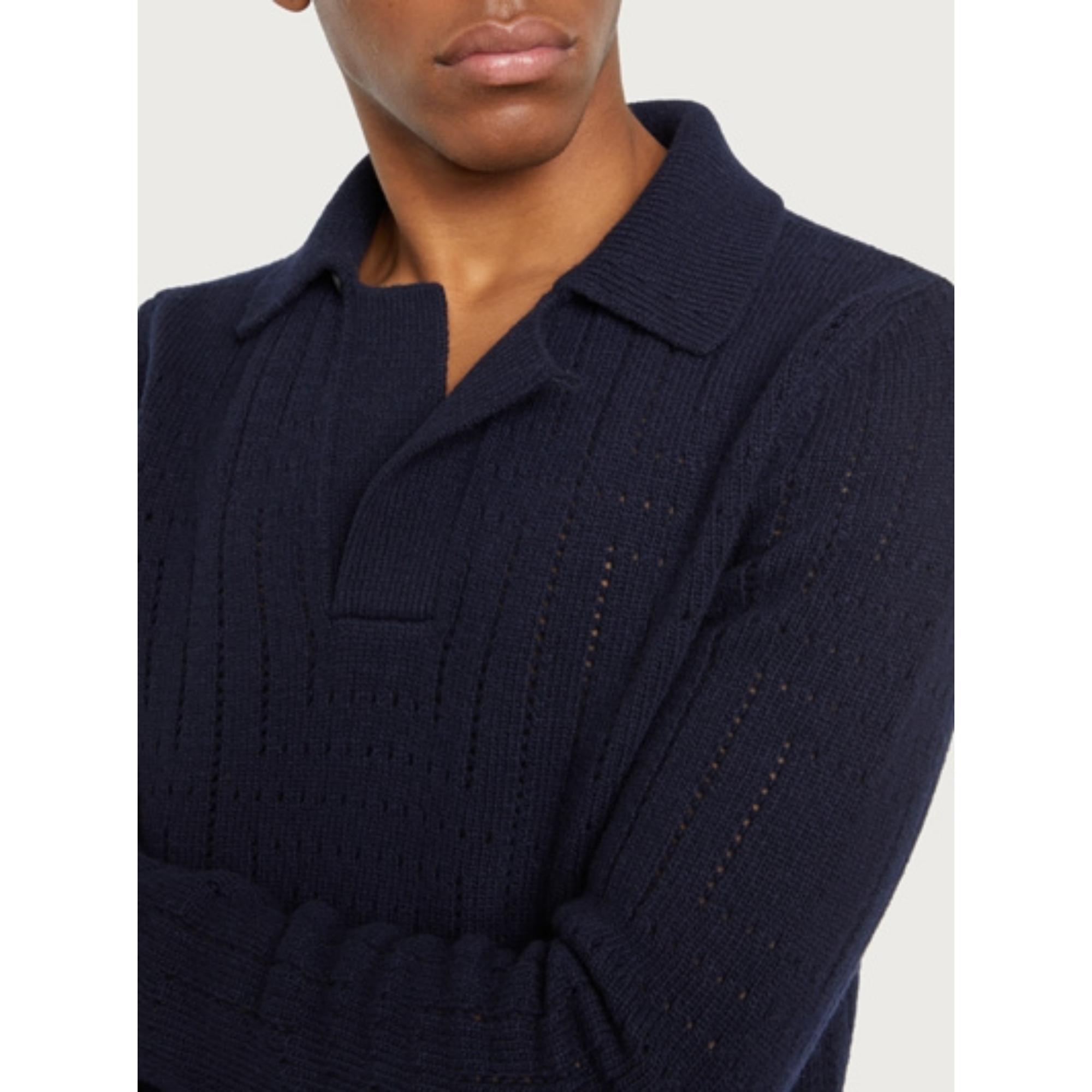 Men A-Jour Punctuated Sweater - Midnight Blue