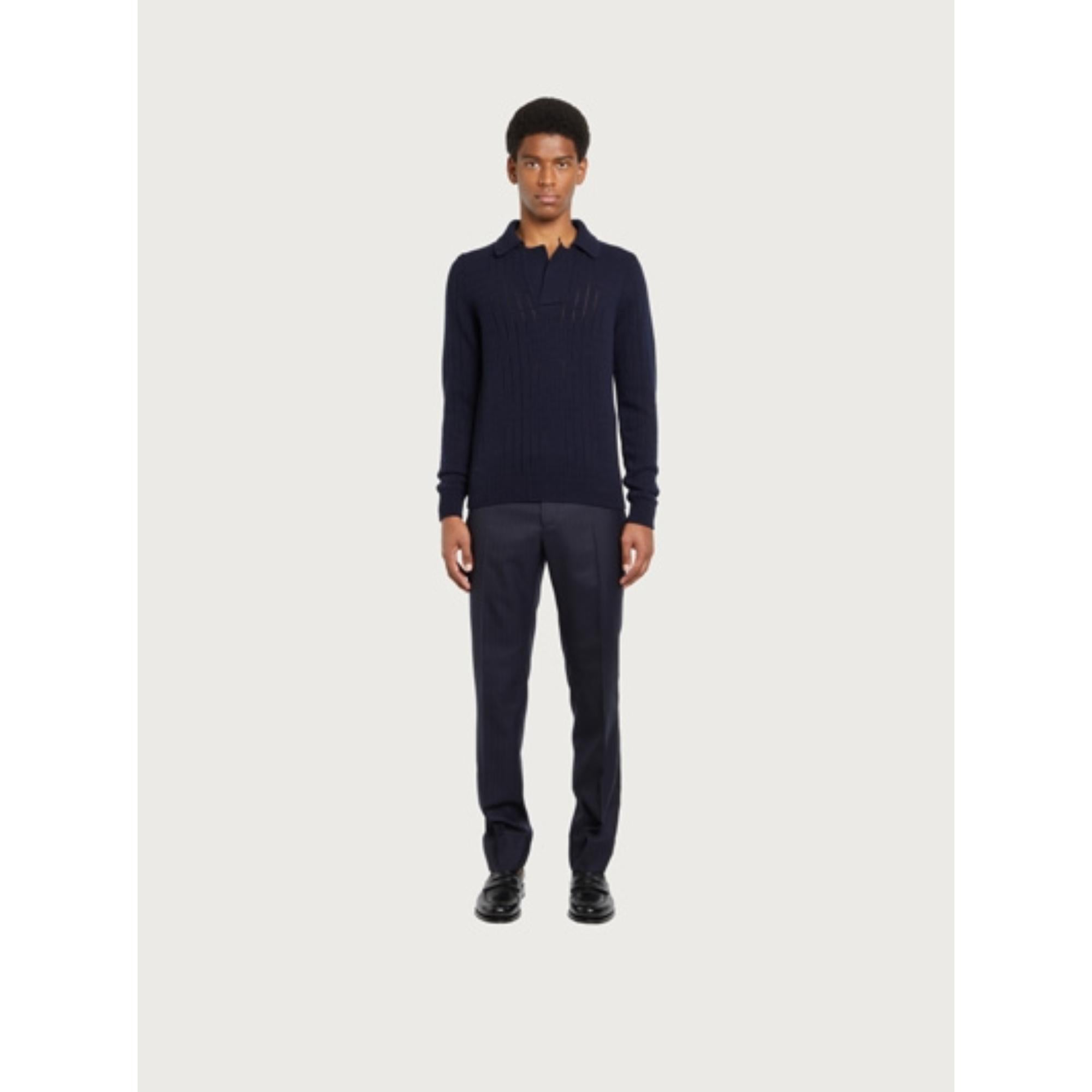 Men A-Jour Punctuated Sweater - Midnight Blue