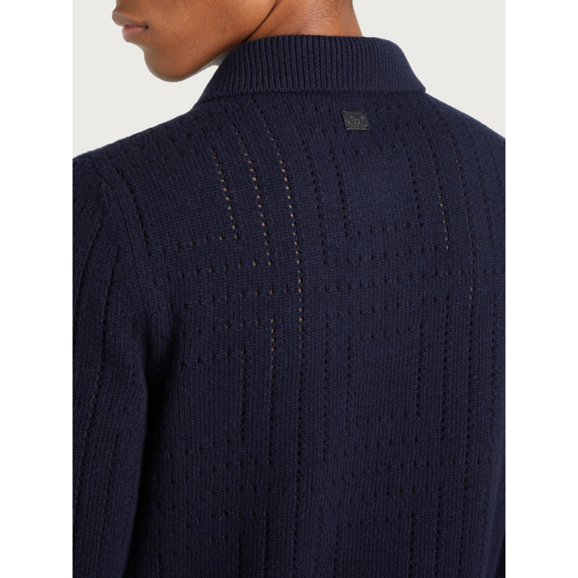 Men A-Jour Punctuated Sweater - Midnight Blue