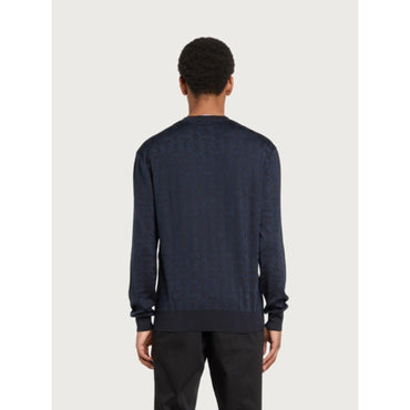 Men Gancini Round Neck Sweater - Midnight Blue