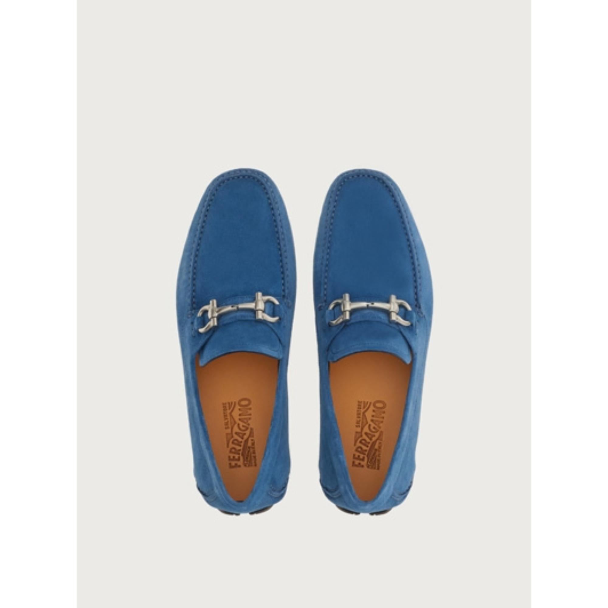 Men Driver with Gancini Ornament [Width: 3E] - Mediterranean Blue