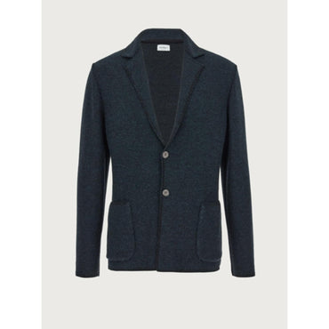 Men Knitted Jacquard Blazer - Black/Agrifoglio Blue