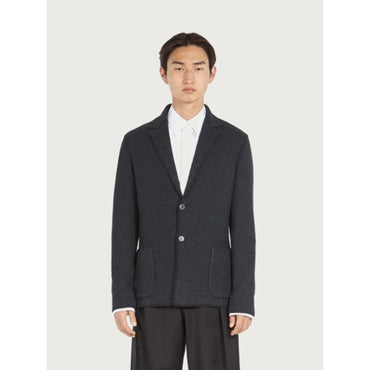 Men Knitted Jacquard Blazer - Black/Agrifoglio Blue