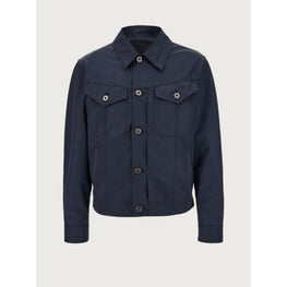 Men Technical Fabric Trucker Jacket - Midnight Blue