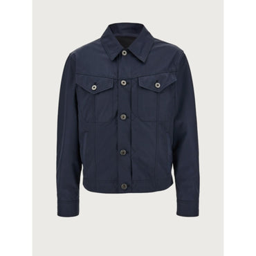 Men Technical Fabric Trucker Jacket - Midnight Blue