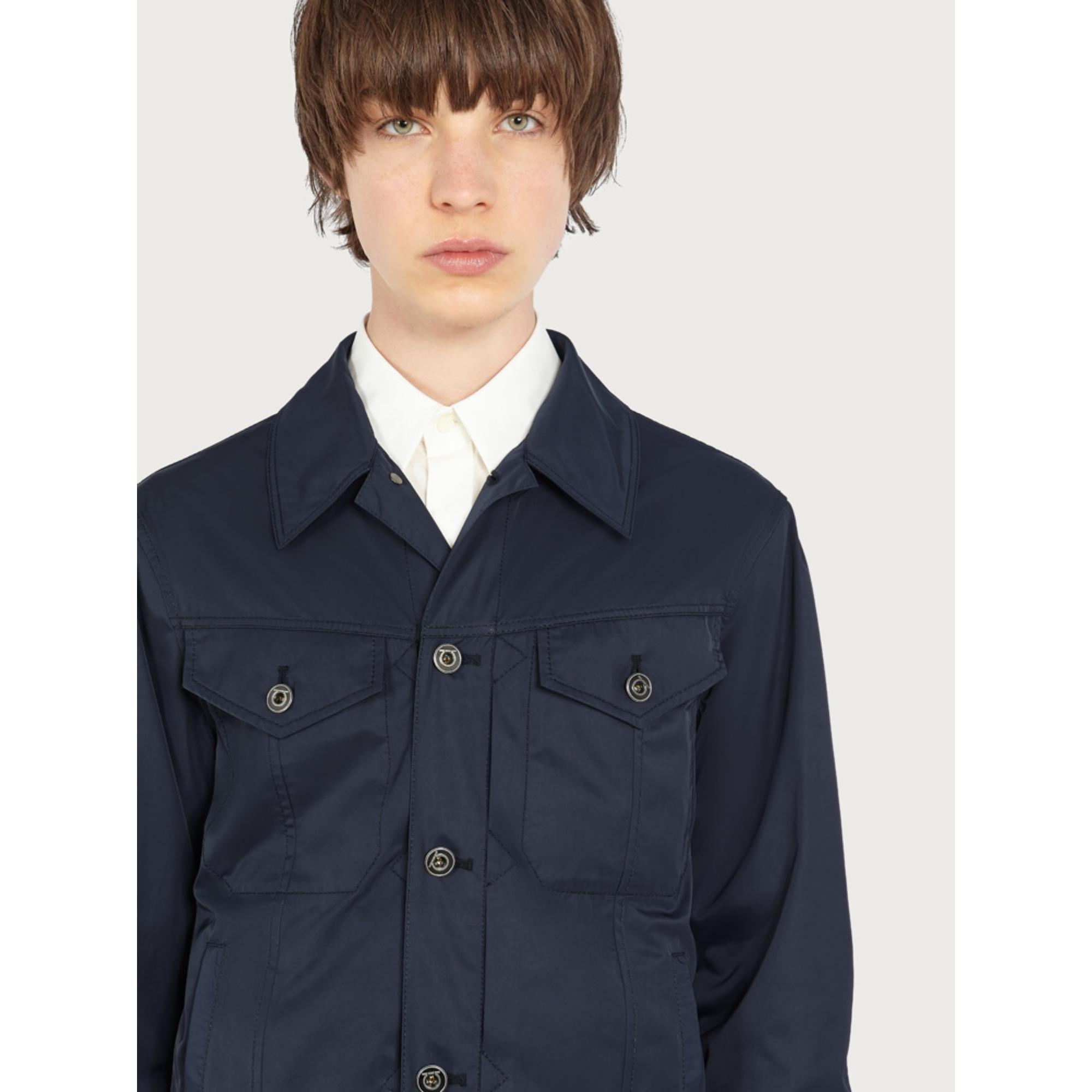 Men Technical Fabric Trucker Jacket - Midnight Blue